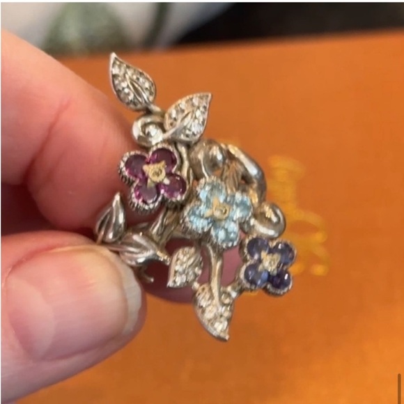 BARBARA BIXBY LOTUS FLOWER RING STERLING 925 RHODOLITE IOLITE TOPAZ GEMS 7.5 EUC - Picture 13 of 16